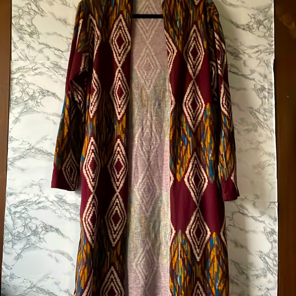 Yak & Yeti L/XL Maroon/Gray print duster